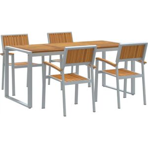 VidaXL Garden Dining Set 5 Pieces Solid Acacia Wood Metal VidaXL Garden Dining Set 5 Pieces Solid Acacia Wood Metal