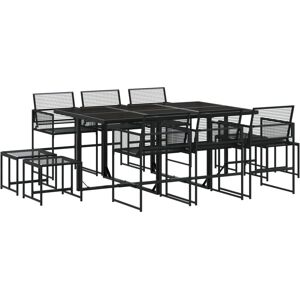 vidaXL Garden Dining Set 11 Piece Outdoor Table and Chair Black Poly Rattan - Garden Dining Set vidaXL Garden Dining Set 11 Piece Outdoor Table and Chair Black Poly Rattan - Garden Dining Set