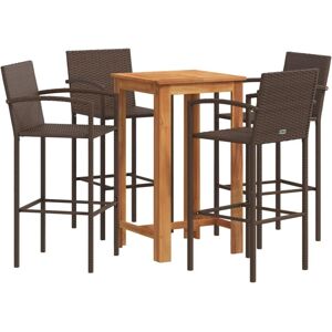 vidaXL Garden Bar Set 5 Piece Brown Solid Wood Acacia & Poly Rattan - Garden Bar Set vidaXL Garden Bar Set 5 Piece Brown Solid Wood Acacia & Poly Rattan - Garden Bar Set