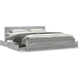 vidaXL Bed Frame with Headboard - Engineered Wood, Grey Sonoma, 180x200 cm - Bed Frame vidaXL Bed Frame with Headboard - Engineered Wood, Grey Sonoma, 180x200 cm - Bed Frame