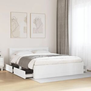 vidaXL Bed Frame with Headboard White 160x200 cm Engineered Wood - Bed Frame vidaXL Bed Frame with Headboard White 160x200 cm Engineered Wood - Bed Frame