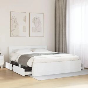 vidaXL Bed Frame with Headboard White 150x200 cm King Size - Bed Frame vidaXL Bed Frame with Headboard White 150x200 cm King Size - Bed Frame