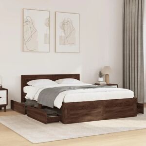 vidaXL Bed Frame with Headboard Brown Oak 140x200 cm - Bed Frame vidaXL Bed Frame with Headboard Brown Oak 140x200 cm - Bed Frame