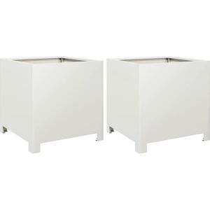 vidaXL Witte stalen tuinplanters - 2 stuks, 40x40x40 cm - Buiten bloempotten vidaXL Witte stalen tuinplanters - 2 stuks, 40x40x40 cm - Buiten bloempotten