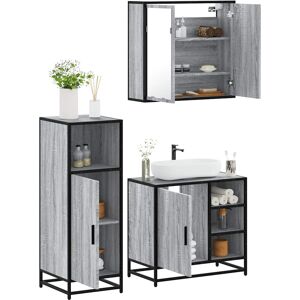 vidaXL 3 Piece Bathroom Furniture Set Grey Sonoma - Bathroom Furniture vidaXL 3 Piece Bathroom Furniture Set Grey Sonoma - Bathroom Furniture