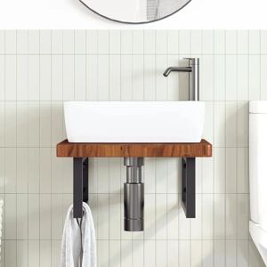 vidaXL Basin Shelf Wall Mounted Steel and Solid Wood Oak - Bathroom Storage vidaXL Basin Shelf Wall Mounted Steel and Solid Wood Oak - Bathroom Storage