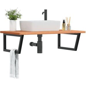 vidaXL Basin Shelf Wall Mounted Bathroom Countertop Steel and Solid Wood Beech - Basin Shelf vidaXL Basin Shelf Wall Mounted Bathroom Countertop Steel and Solid Wood Beech - Basin Shelf