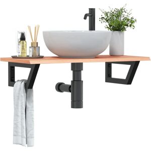 vidaXL Wall Mounted Steel and Solid Wood Oak Bathroom Shelf vidaXL Wall Mounted Steel and Solid Wood Oak Bathroom Shelf