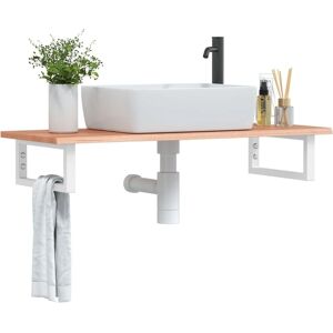 vidaXL Oak Wall-Mounted Bathroom Basin Shelf - Steel & Solid Wood vidaXL Oak Wall-Mounted Bathroom Basin Shelf - Steel & Solid Wood