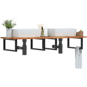 VidaXL Dark Brown Acacia Wood & Black Steel Wall-Mounted Basin Shelf - Bathroom Storage VidaXL Dark Brown Acacia Wood & Black Steel Wall-Mounted Basin Shelf - Bathroom Storage