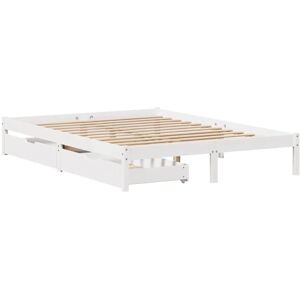 vidaXL Bed Frame with Drawers White 140x200 cm Solid Wood Pine - Bed Frame with Storage vidaXL Bed Frame with Drawers White 140x200 cm Solid Wood Pine - Bed Frame with Storage