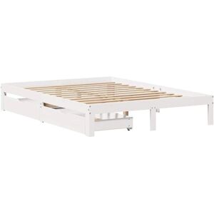 vidaXL Bed Frame with Drawers - Bed 140x190 cm - Solid Wood Pine - White vidaXL Bed Frame with Drawers - Bed 140x190 cm - Solid Wood Pine - White