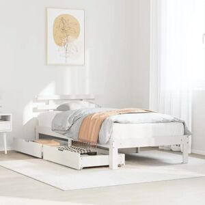 vidaXL White Pine Bed Frame with Drawers - Bed Type vidaXL White Pine Bed Frame with Drawers - Bed Type