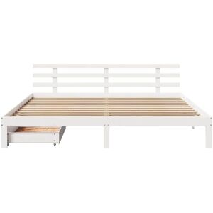 vidaXL Bed Frame with Drawers - 200x200 cm - White - Bed Frame vidaXL Bed Frame with Drawers - 200x200 cm - White - Bed Frame