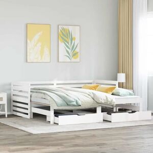 vidaXL White Daybed with Drawers - 90x200 cm Solid Wood vidaXL White Daybed with Drawers - 90x200 cm Solid Wood