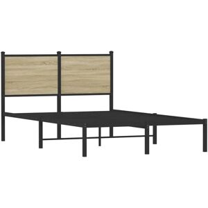 vidaXL Metal Bed Frame with Headboard Sonoma Oak 120x190 cm Small Double - Bed vidaXL Metal Bed Frame with Headboard Sonoma Oak 120x190 cm Small Double - Bed