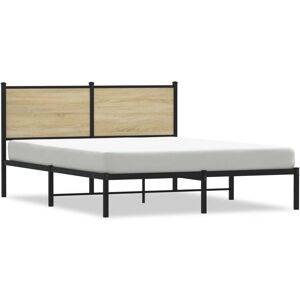 vidaXL Metal Bed Frame with Headboard Sonoma Oak 150x200 cm - Bed vidaXL Metal Bed Frame with Headboard Sonoma Oak 150x200 cm - Bed