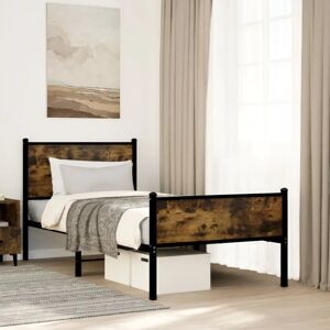 vidaXL Metal Bed Frame with Headboard and Footboard - Bed Smoked Oak 90x200 cm vidaXL Metal Bed Frame with Headboard and Footboard - Bed Smoked Oak 90x200 cm