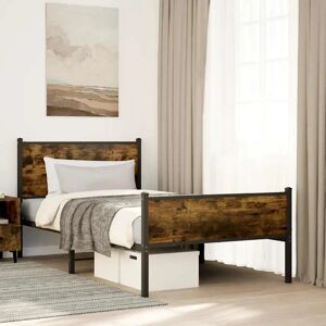 vidaXL Metal Bed Frame with Headboard and Footboard Smoked Oak - Bed Frame vidaXL Metal Bed Frame with Headboard and Footboard Smoked Oak - Bed Frame