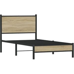 vidaXL Metal Bed Frame with Headboard Sonoma Oak 90x200 cm - Bed Frame vidaXL Metal Bed Frame with Headboard Sonoma Oak 90x200 cm - Bed Frame