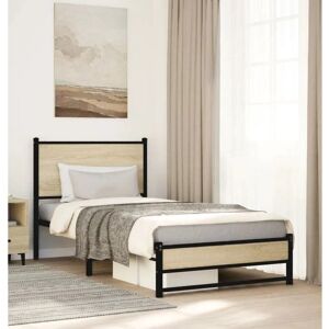 vidaXL Metal Bed Frame with Headboard - Sonoma Oak - Bed Base - 90x200 cm vidaXL Metal Bed Frame with Headboard - Sonoma Oak - Bed Base - 90x200 cm