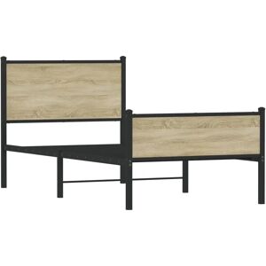 vidaXL Metal Bed Frame with Headboard and Footboard Sonoma Oak 100x190 cm - Bed Frame vidaXL Metal Bed Frame with Headboard and Footboard Sonoma Oak 100x190 cm - Bed Frame
