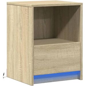 vidaXL Bedside Cabinet Sonoma Oak LED Lights Engineered - Bed Table vidaXL Bedside Cabinet Sonoma Oak LED Lights Engineered - Bed Table