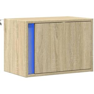vidaXL Sonoma Oak Wall-mounted Bedside Cabinet with LED Lights - Bedside vidaXL Sonoma Oak Wall-mounted Bedside Cabinet with LED Lights - Bedside