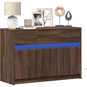 vidaXL Brown Oak TV Cabinet with LED Lights - TV Unit Media Storage vidaXL Brown Oak TV Cabinet with LED Lights - TV Unit Media Storage