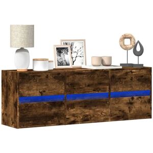 vidaXL Wall Cabinet with LED Lights Smoked Oak 130x31x45 cm - Wall Mount TV Storage vidaXL Wall Cabinet with LED Lights Smoked Oak 130x31x45 cm - Wall Mount TV Storage