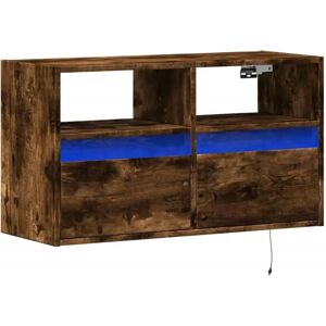 vidaXL TV Wall Cabinet with LED Lights Smoked Oak 80x31x45 cm - TV Wall Cabinet vidaXL TV Wall Cabinet with LED Lights Smoked Oak 80x31x45 cm - TV Wall Cabinet