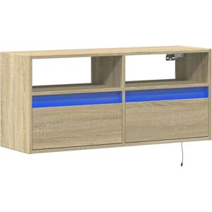 vidaXL TV Wall Cabinet with LED Lights Sonoma Oak 100x31x45 cm - TV Cabinet vidaXL TV Wall Cabinet with LED Lights Sonoma Oak 100x31x45 cm - TV Cabinet