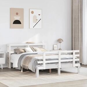 vidaXL Bed Frame with Headboard - Solid Wood Pine - 160x200 cm - White - Bed Type vidaXL Bed Frame with Headboard - Solid Wood Pine - 160x200 cm - White - Bed Type