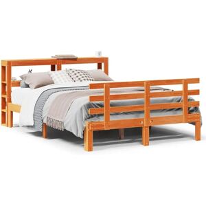 vidaXL Bed Frame with Headboard - Solid Wood Pine - 140x190 cm - Bed Type vidaXL Bed Frame with Headboard - Solid Wood Pine - 140x190 cm - Bed Type