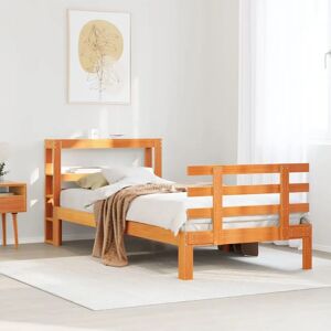 vidaXL Bed Frame with Headboard - 100x200 cm Solid Wood Pine - Wax Brown - Bed Type vidaXL Bed Frame with Headboard - 100x200 cm Solid Wood Pine - Wax Brown - Bed Type