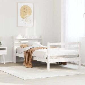 vidaXL Bed Frame with Headboard White 100x200 cm Solid Wood Pine - Bed Frame vidaXL Bed Frame with Headboard White 100x200 cm Solid Wood Pine - Bed Frame