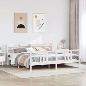 vidaXL Bed Frame with Headboard White 200x200cm Solid Wood Pine - Bed vidaXL Bed Frame with Headboard White 200x200cm Solid Wood Pine - Bed