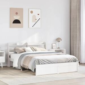 vidaXL Bed Frame with Headboard White 140x190 cm Solid Wood Pine - Bed Frame, Headboard, Storage Shelves vidaXL Bed Frame with Headboard White 140x190 cm Solid Wood Pine - Bed Frame, Headboard, Storage Shelves
