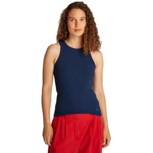 Tommy Hilfiger Marine geribbelde mouwloze T-shirt - T-Shirt Tommy Hilfiger Marine geribbelde mouwloze T-shirt - T-Shirt