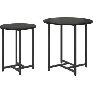 vidaXL Black Oak Veneer Side Table Set of 2 vidaXL Black Oak Veneer Side Table Set of 2