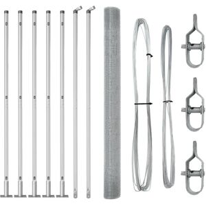 vidaXL Galvanized Steel Fence with 7 Post, Easy Install - Fence vidaXL Galvanized Steel Fence with 7 Post, Easy Install - Fence