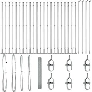 VidaXL Garden Fence with 13 Posts, Galvanized Steel, Silver - Garden Fence VidaXL Garden Fence with 13 Posts, Galvanized Steel, Silver - Garden Fence