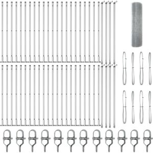 VidaXL Galvanized Steel Fence Set with Mesh Roll - Industrial Style VidaXL Galvanized Steel Fence Set with Mesh Roll - Industrial Style