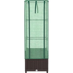 vidaXL Raised Bed with Greenhouse Cover - Garden Planter Rattan Look vidaXL Raised Bed with Greenhouse Cover - Garden Planter Rattan Look