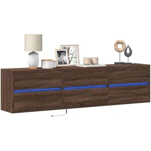 vidaXL 180 x 31 x 45 cm Brown Oak TV Wall Cabinet with LED Lights - TV Wall Cabinet vidaXL 180 x 31 x 45 cm Brown Oak TV Wall Cabinet with LED Lights - TV Wall Cabinet