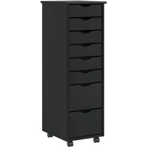 vidaXL Black Solid Wood Pine Rolling Cabinet with Drawers - Cabinet vidaXL Black Solid Wood Pine Rolling Cabinet with Drawers - Cabinet