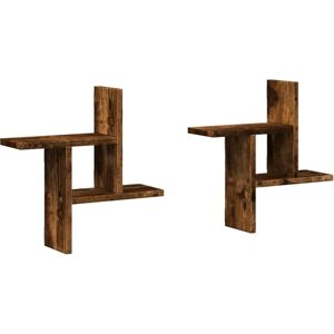 vidaXL Smoked Oak Wall Shelves - Wall Storage Shelf 2 pcs vidaXL Smoked Oak Wall Shelves - Wall Storage Shelf 2 pcs