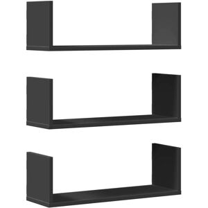 vidaXL Wall Shelves 3 pcs Black 58x18x18 cm Engineered Wood - Wall Shelves vidaXL Wall Shelves 3 pcs Black 58x18x18 cm Engineered Wood - Wall Shelves
