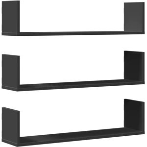 vidaXL Wall Shelves 3 pcs Black 80x18x18 cm Engineered Wood - Wall Shelves vidaXL Wall Shelves 3 pcs Black 80x18x18 cm Engineered Wood - Wall Shelves