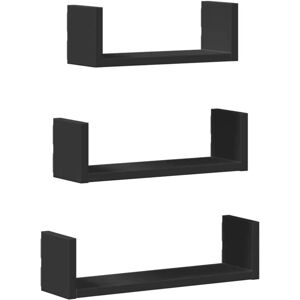 vidaXL Wall Shelf 3 pcs Black Engineered Wood - Wall Shelf vidaXL Wall Shelf 3 pcs Black Engineered Wood - Wall Shelf